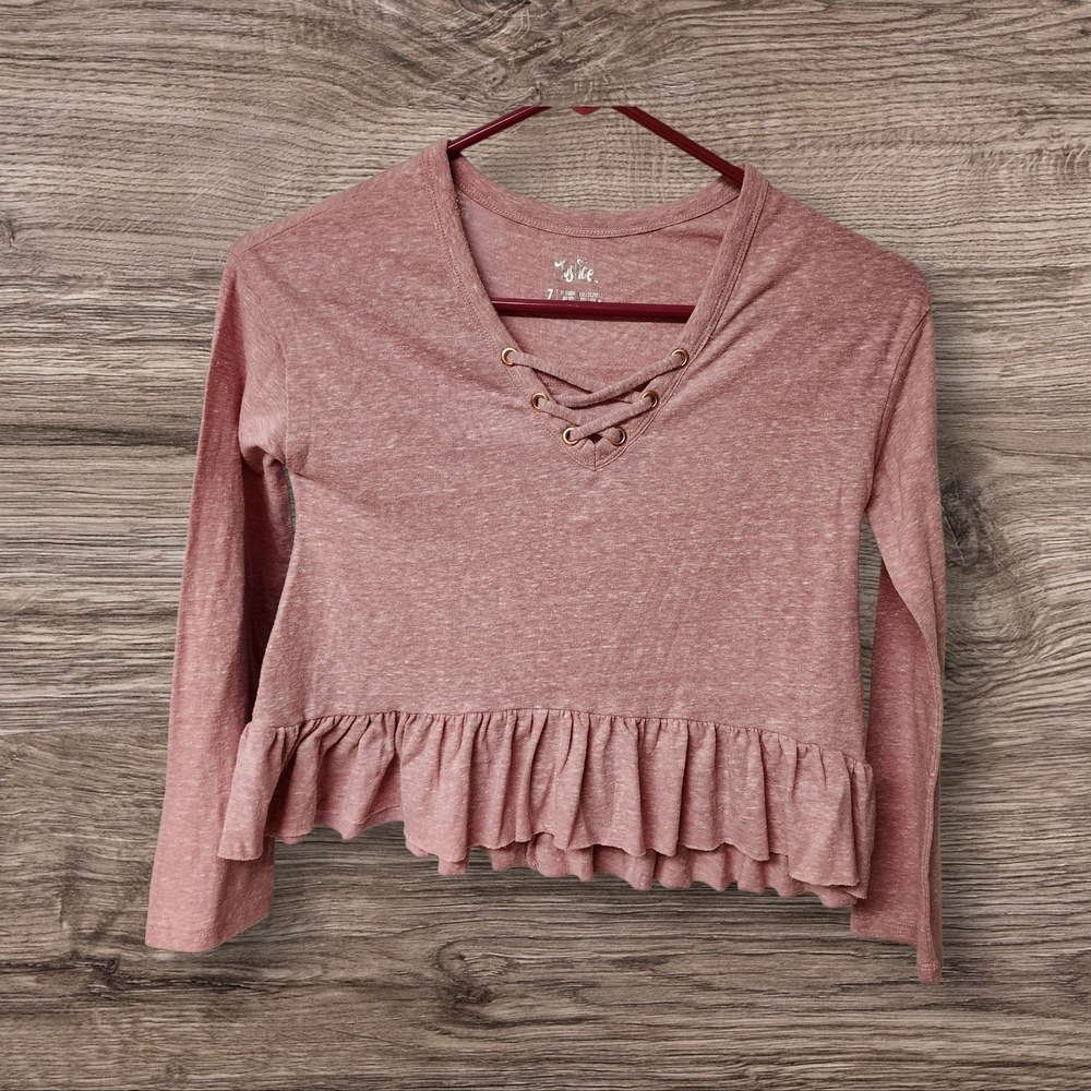 Justice Pink Long Sleeve Ruffled Blouse
